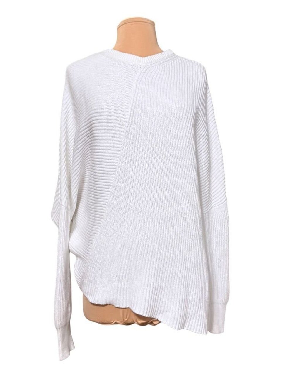 Free People Ribbed Sweater White Small Asymmetric Oversized Minimalist Abstract